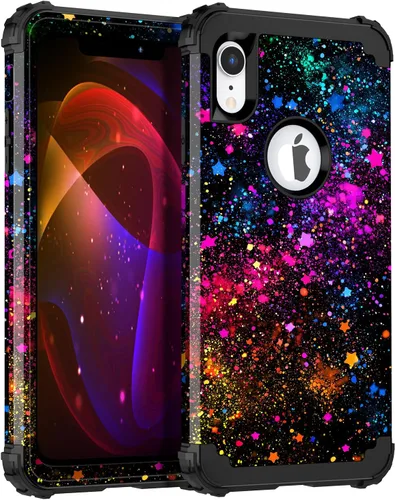 Vista 21 de Miqala Funda compatible con iPhone 13, que brilla en la oscuridad, tres capas, resistente, a prueba de golpes, de plástico duro, funda protectora