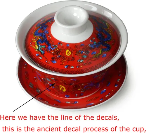 Vista 3 de Gaiwan - Juego de tazas de té chinas de dargon sancai de 7 onzas para té Gongfu (rojo)