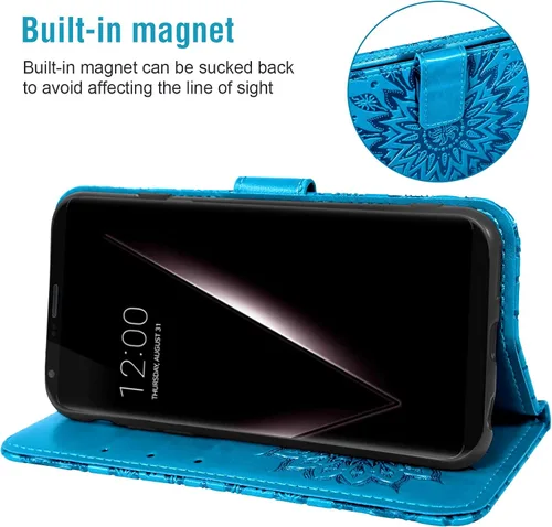 Vista 4 de Funda de teléfono para LG V35 ThinQ V30 Plus con protector de pantalla de vidrio templado y cubierta abatible de cuero, soporte para tarjetas