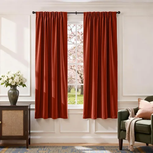 Vista 51 de Lazzzy Cortinas opacas de terciopelo beige de 84 pulgadas de largo con aislamiento térmico para oscurecer la habitación, cortinas forradas de lujo