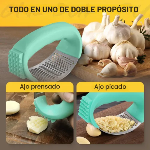 Vista 3 de Mecedora de prensa de ajo mejorada 2026, prensa de ajo de acero inoxidable, trituradora de ajo con pelador y cepillo de limpieza, picadora de ajo