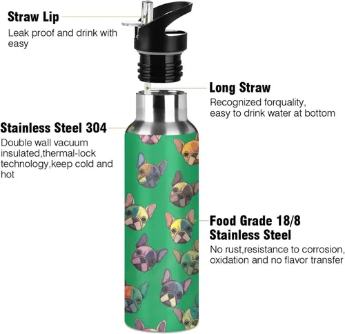 Vista 3 de Cute Dogs Vibrant Green Insulated Water Bottle 20 Oz, BPA-Free Sports Water Bottle Leakproof Water Bottles