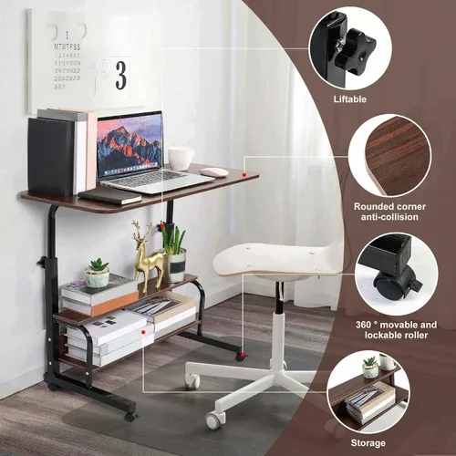 Vista 4 de Escritorio de oficina en casa, mesa ajustable para dormitorio, computadora portátil moderna para sala de estar, sofá, espacios pequeños portátiles