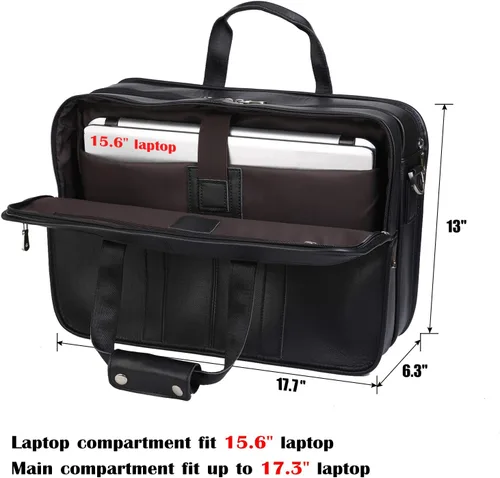Vista 4 de Maletín de cuero de grano completo para hombre grande de 17 pulgadas de viaje de negocios bolsa de mensajero portátil con cremalleras de metal YKK
