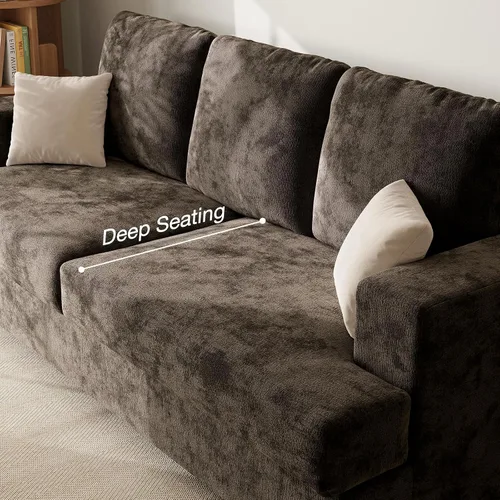 Vista 5 de Camillas marrones de 89 pulgadas para sala de estar, sofá de 3 plazas con asiento profundo, sofá biplaza de gran tamaño para apartamentos y espacios