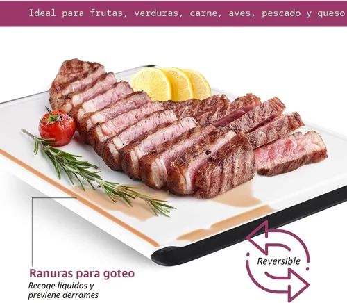Vista 5 de Tabla de cortar de plástico para cocina, tabla de cortar extragrande de 18 pulgadas, ranura para jugos, pies antideslizantes, apta