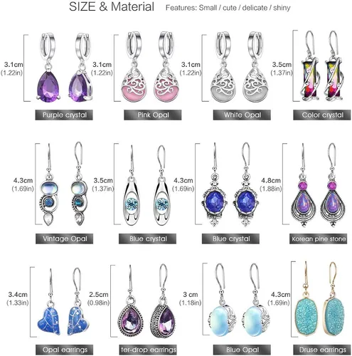 Vista 3 de 12 Pairs Teardrop Druse Crystal Drop Dangle Earrings for Women Girls Cubic Zirconia Huggie Hoop Earring Jewelry Set Christmas Gifts
