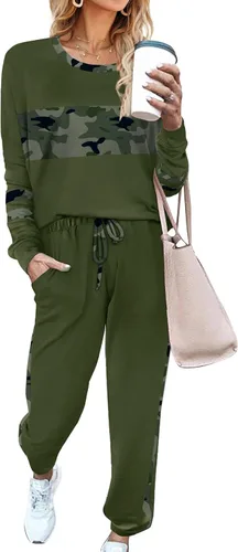 Vista 136 de Aloodor conjunto deportivo de 2 piezas para mujer, con sudadera con cuello redondo, sin botones