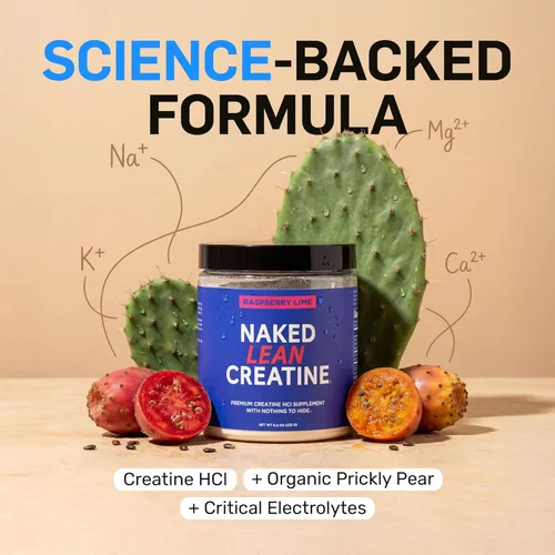 Vista 2 de NAKED Polvo magro de creatina HCl – Frambuesa lima, vegano, sin OMG, sin gluten, sin rellenos, apoya el crecimiento muscular y la fuerza – 68