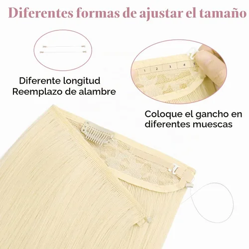 Vista 5 de REECHO - Extensiones de cabello con alambre invisible y con diadema transparente, tamaño ajustable, clips seguros extraíbles, cabello lacio, diseño