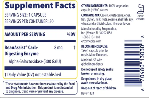 Vista 2 de Enzymedica BeanAssist - Suplemento de enzimas digestivas para mujeres y hombres, enzima alfa galactosidasa para la digestión y apoyo a la salud