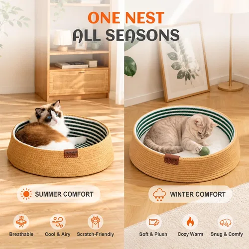 Vista 3 de PETKARAY Cama tejida a mano para gatos con cojín lavable para gatos