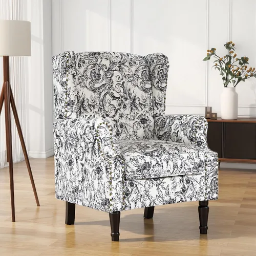 Vista 29 de High Back Accent Chair, Fabric Upholstered Armchair Wingback Chair for Living Room, Comfy Bedroom Reading Seat with Solid Wood Legs, Beige