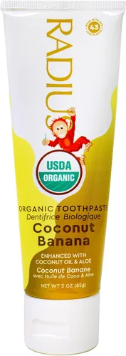 Vista 2 de Radius USDA Kids Pasta de dientes orgánica, plátano de coco, 3 onzas (paquete de 1)