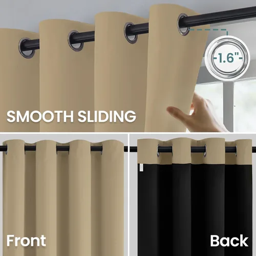 Vista 5 de COSVIYA Cortinas opacas 100% beige Biscotti para dormitorio, juego de 2 paneles de 63 pulgadas de largo, bloqueo de luz completa, aislamiento