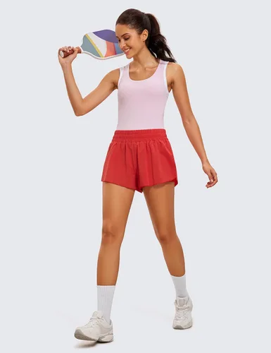 Vista 3 de CRZ YOGA Pantalones cortos de correr 2 en 1 para mujer, cintura alta, secado rápido, atléticos, gimnasio, descanso, entrenamiento, lindas faldas