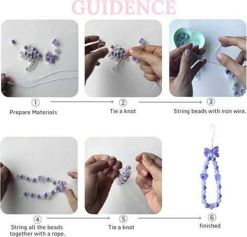 Vista 6 de SHUANGART Kit de 252 piezas de cadena de teléfono, abalorios para teléfono celular, juego de correa de muñeca con cuentas acrílicas surtidas