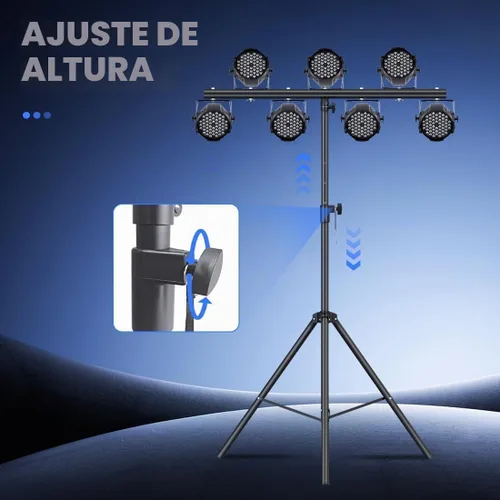 Vista 5 de Soporte de luces de DJ con barra redonda en T, trípode resistente Par Can para 7 luces, soporte de luz de escenario, altura ajustable de 41 a 95