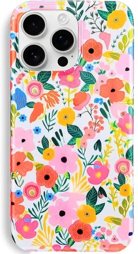 Vista 10 de J.west Funda de silicona protectora de silicona para iPhone 14 Pro de 6.1 pulgadas, diseño floral de TPU suave con ramos de flores de verano