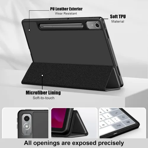 Vista 3 de Funda para Lenovo Tab p12 12.7 pulgadas 2023 TB-370FU, carcasa trasera de TPU suave delgada inteligente con cubierta de soporte multiángulo
