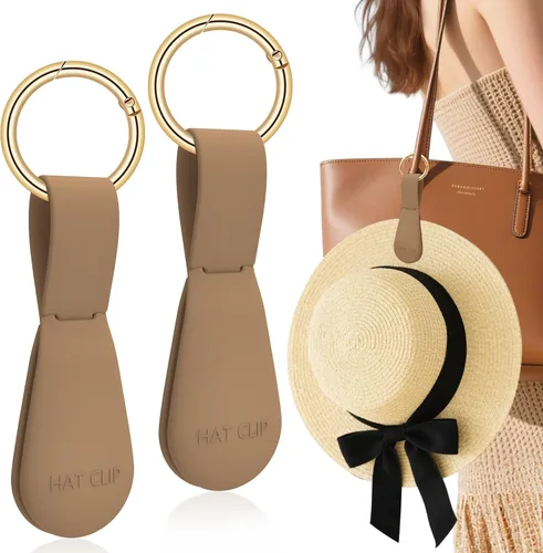 Vista 36 de Clip magnético para sombrero para viajes, 2 soportes de silicona color caqui claro para bolsos, bolsos, equipaje y sombreros de playa, clip