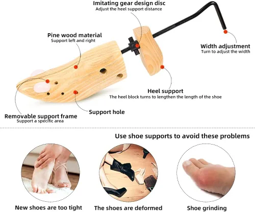 Vista 2 de PoTao 2 unidades de camillas de madera para zapatos, longitud y ancho ajustables, ampliadores de zapatos de madera para hombres y mujeres