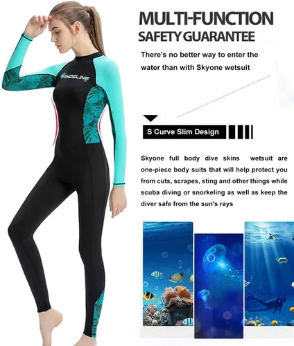 Vista 3 de Traje de baño de cuerpo completo para buceo, traje de buceo para mujeres, hombres y adultos, traje de baño de manga larga de una pieza