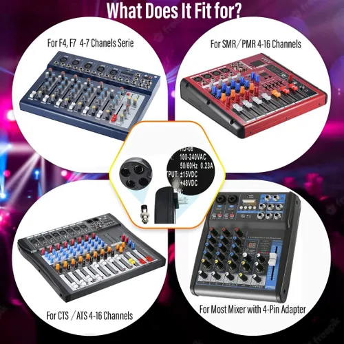 Vista 4 de Adaptador de fuente de alimentación para mezclador de audio para F4 / F7 / CT4-16 universal de 2 a 16 canales Placa de consola de mezcla de sonido