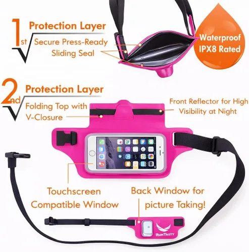 Vista 5 de Riñonera impermeable para correr para iPhone 6, 7, 8, 11, 12 Plus y Android Samsung, con funda para pantalla táctil, bolsa de cintura seca con Hot