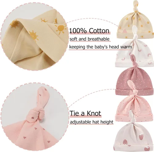 Vista 5 de Conjunto de gorros y calcetines para bebé recién nacido, gorro de algodón para niños y niñas de 0 a 6 meses