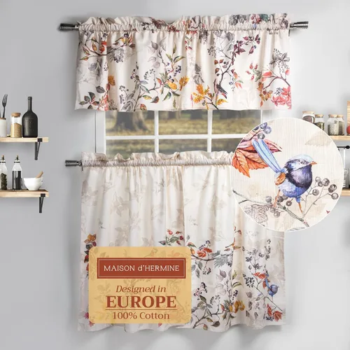 Vista 75 de Maison d' Hermine Juego de cortinas de cocina para ventanas, juego de cortinas de cocina 100% algodón, cenefas para el hogar [2 niveles