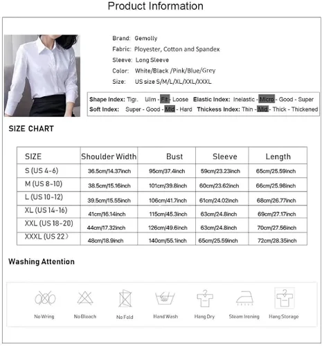 Vista 6 de Gemolly Camisas básicas con botones para mujer, manga larga, talla grande, simple, elástica, formal, casual, blusa