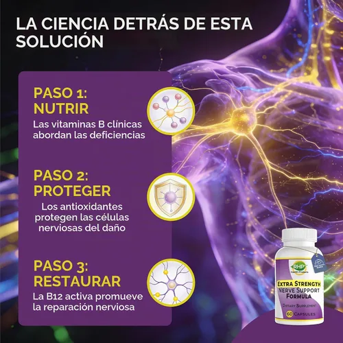 Vista 6 de RHP Fórmula de apoyo nervioso extra fuerte para reparación y regeneración nerviosa. 60 cápsulas
