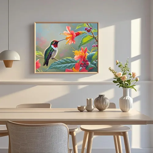 Vista 3 de TINDAY Kit de pintura al óleo por números para adultos, pintura de colibrí por números para adultos, principiantes, pintura en lienzo por números