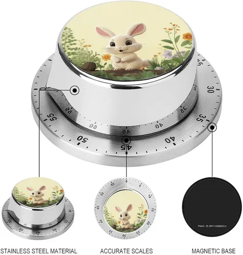 Vista 3 de 60-Minute Mechanical Kitchen Round Cute Bunny Timer, Chef Cooking Timer Clock with Loud Alarm, No Batteries Required, Countdown Timers Clock with