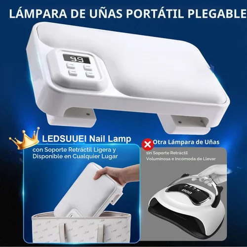 Vista 2 de Lámpara de uñas UV de 200 W, plegable, lámparas UV para uñas de gel, 4 ajustes de temporizador, sensor automático, lámpara LED profesional de uñas