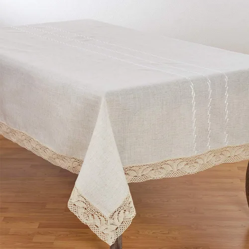 Vista 2 de Fennco Styles Elegante colección de manteles naturales de encaje bordado (72 x 140 pulgadas)