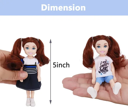 Vista 5 de Mini muñecas de 5 pulgadas – Juego de 10 piezas de casa de muñecas, muñeca pequeña para niñas y niños, accesorios para casa de muñecas de cumpleaños