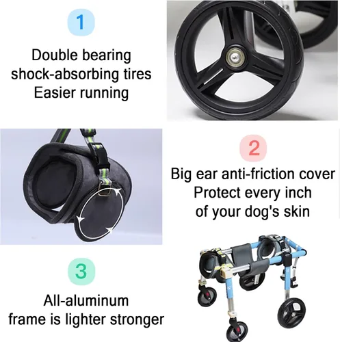 Vista 5 de Silla de ruedas para perro de 4 ruedas, ajustable, silla de ruedas para perro con patas traseras, silla de ruedas para patas delanteras, apoyo