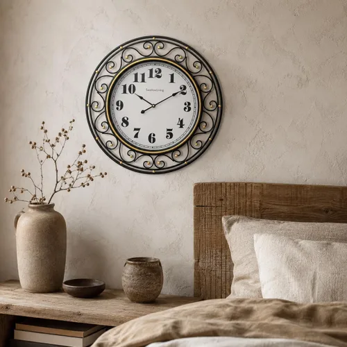 Vista 5 de SwallowLiving 20 Inch Large Metal Wall Clock – Modern Minimalist Decorative Silent Non-Ticking Hanging Clock with Gold Accent Scrollwork Design for
