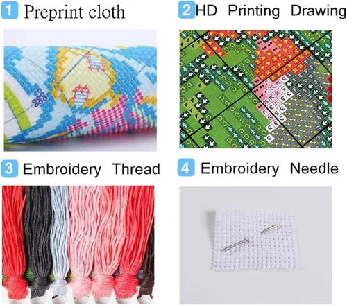 Vista 3 de Findvoor Kits de punto de cruz estampados para principiantes, gama completa de patrones de bordado de punto de cruz para adultos, 11 unidades, kit