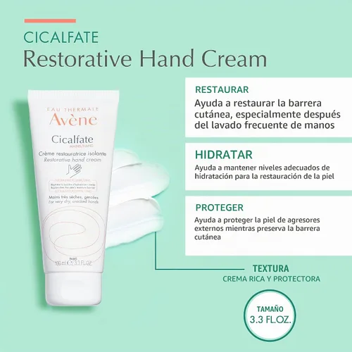 Vista 2 de Avène Crema de manos Cicalfate, loción nutritiva intensa para manos secas y agrietadas, 3.3 onzas Repairs dry, cracked hands, restores skin