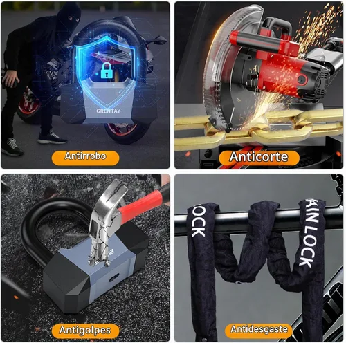 Vista 6 de Cerradura combinada de cadena para bicicleta, 5.2 pies de largo, cadena de acero de 0.307 in, resistente antirrobo, cadena de bloqueo de bicicleta