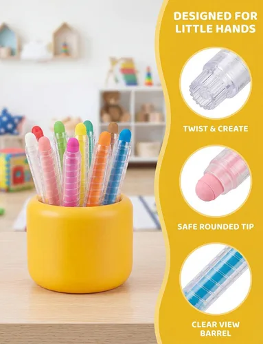 Vista 2 de Juego de tizas para acera con soporte para niños, 24 tizas lavables para niños pequeños en 12 colores para pizarra, dibujo, escritura, juguetes