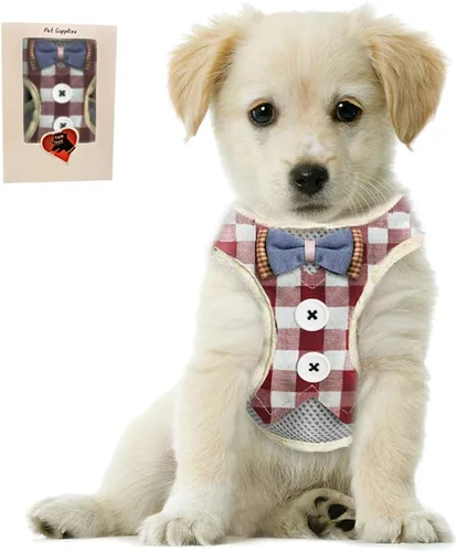 Vista 11 de Bark Lover Arnés para cachorro pequeño con corbatín, chaleco ajustable de malla para perros pequeños, gatitos, perfecto para fiestas, bodas y Negro