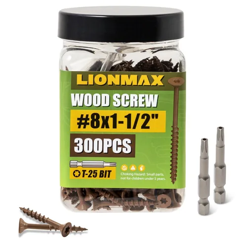 Vista 13 de LIONMAX Tornillos para Terraza de 1 Pulgada, Tornillos para Madera #8 x 1, 300 PCS, Resistentes al Óxido, Revestimiento Epoxi Exterior, Tornillos