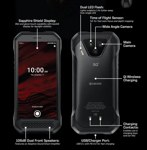 Vista 9 de Kyocera DuraForce Ultra 5G UW E7110 Smartphone 5G ultra resistente para uso en la red de banda ancha de Verizon