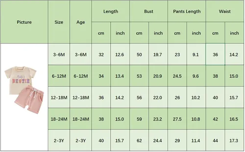 Vista 7 de Conjunto de 2 piezas de ropa para bebé niña pequeña con letras bordadas, camiseta y pantalones cortos para correr