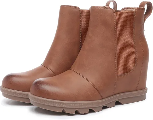 Vista 6 de Athlefit - Botas de cuña para mujer, botines cómodos al tobillo marrón (02Brown)