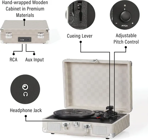 Vista 4 de Crosley CR8005F-AC Cruiser Plus - Tocadiscos vintage de 3 velocidades con Bluetooth, tipo maletín, reproductor de discos de vinilo, tablero